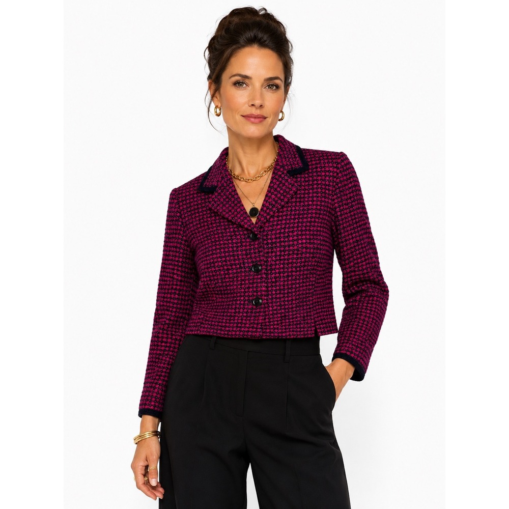 Nygard Collection Pink Black Textured Cropped Blazer 10‎ Dark Academia Parisian